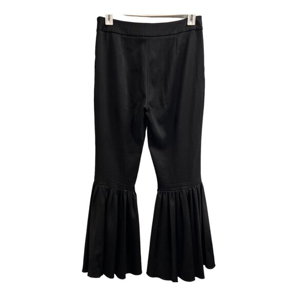 Osman Pants Women Ariel Black Wool Blend Flare Ruffle Leg 70s Y2K Classic Office - Picture 2 of 8